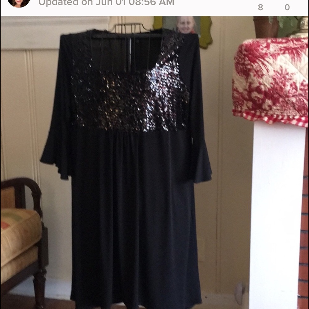 Nwot black Slinky brand empire dress with sequins